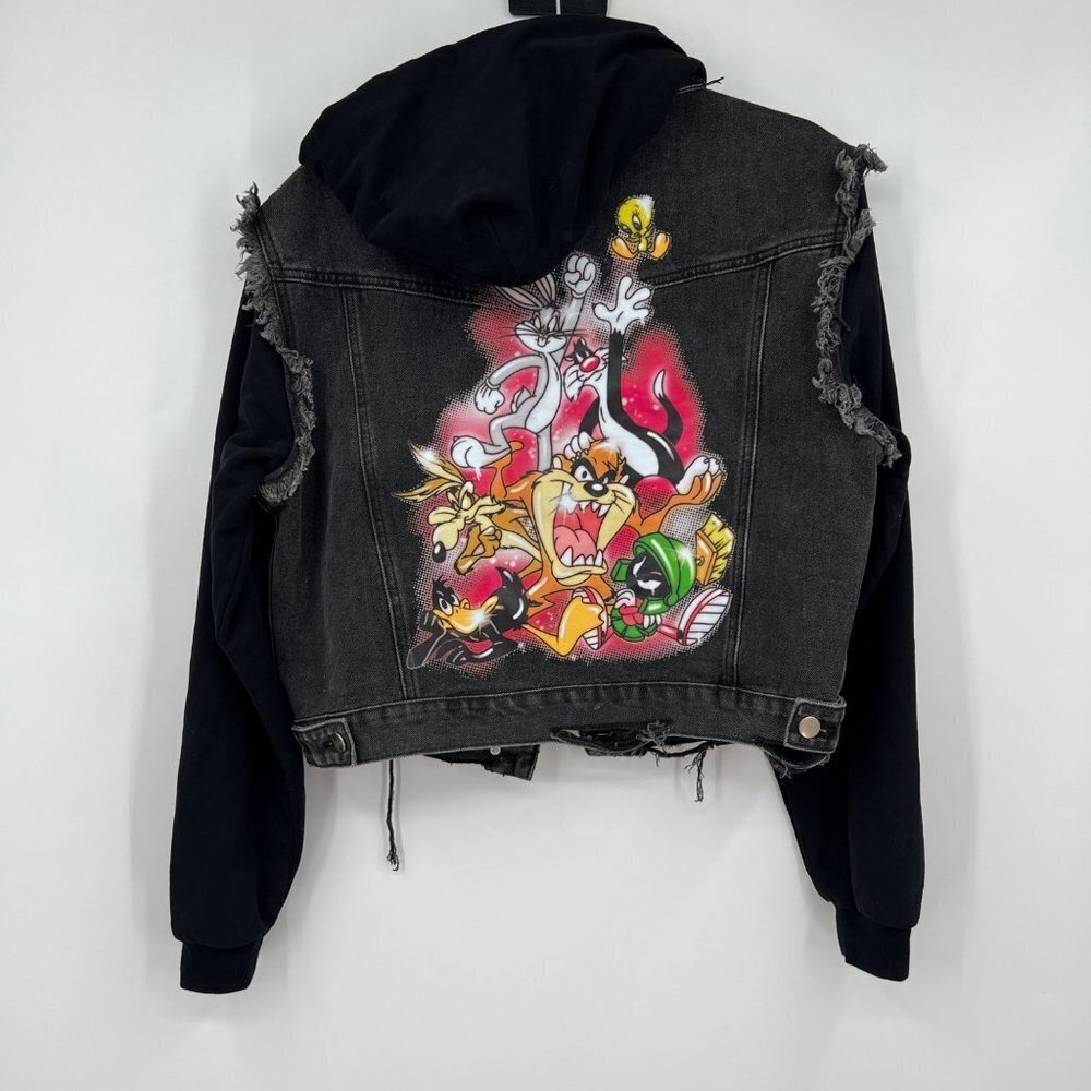 Dolls Kill X Looney Tunes denim jacket black punk hoodie layered womens XXS